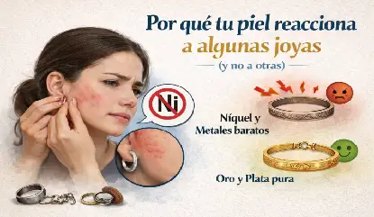 Mano de mujer mostrando enrojecimiento leve tras usar varias joyas, ilustrando por qué tu piel reacciona a algunas joyas.